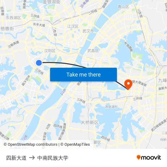 四新大道 to 中南民族大学 map