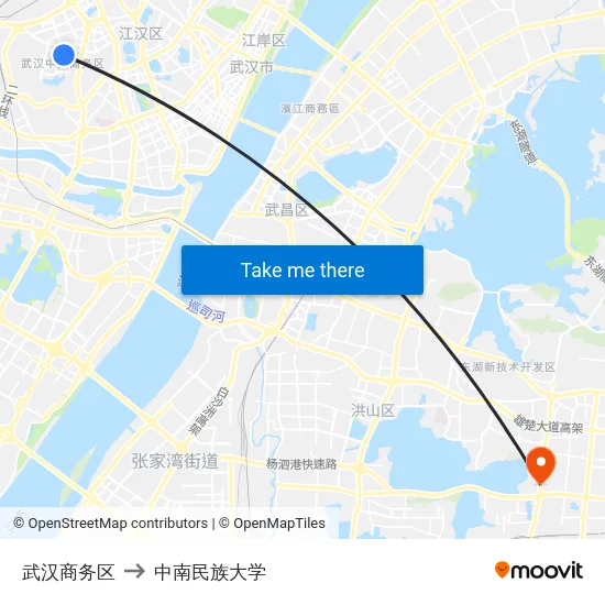 武汉商务区 to 中南民族大学 map