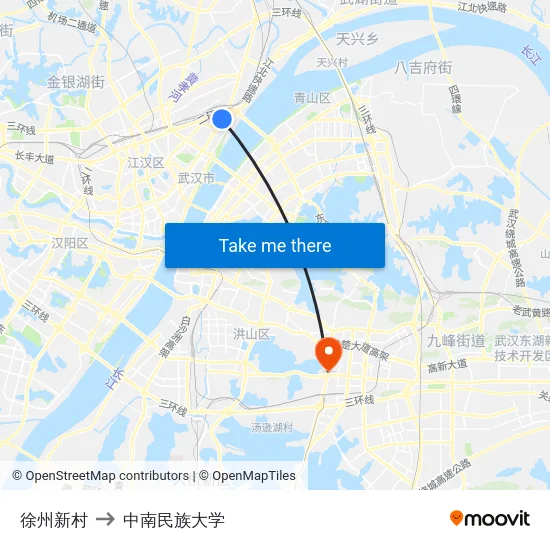 徐州新村 to 中南民族大学 map