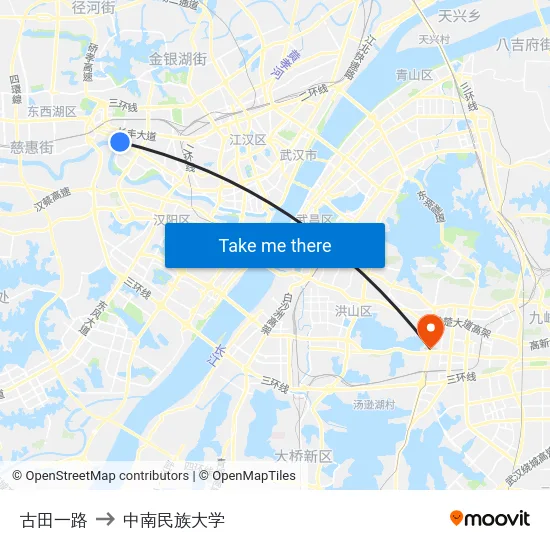 古田一路 to 中南民族大学 map