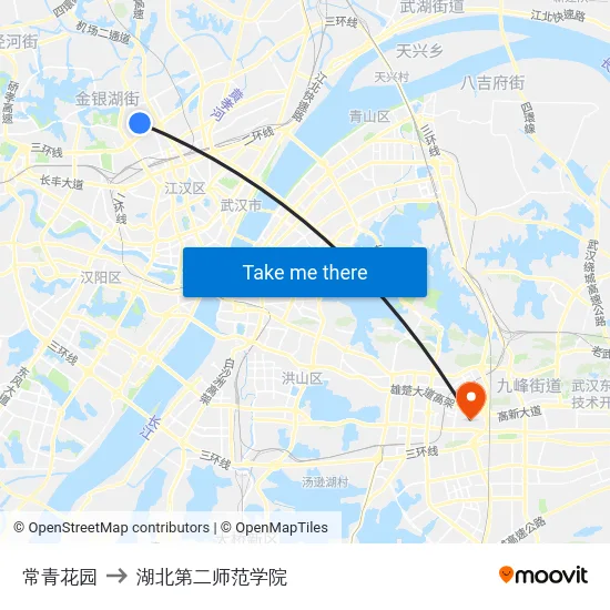 常青花园 to 湖北第二师范学院 map