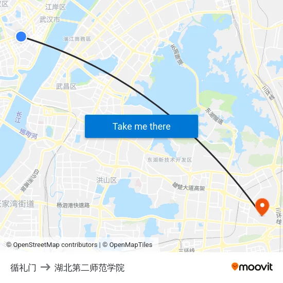 循礼门 to 湖北第二师范学院 map
