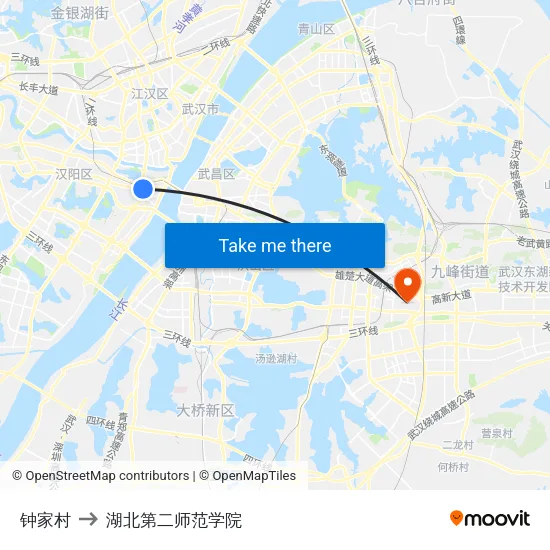 钟家村 to 湖北第二师范学院 map
