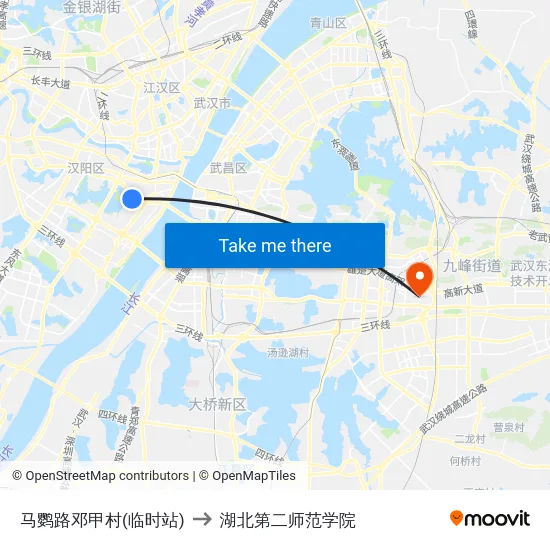 马鹦路邓甲村(临时站) to 湖北第二师范学院 map