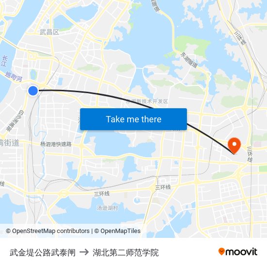 武金堤公路武泰闸 to 湖北第二师范学院 map