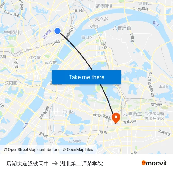 后湖大道汉铁高中 to 湖北第二师范学院 map