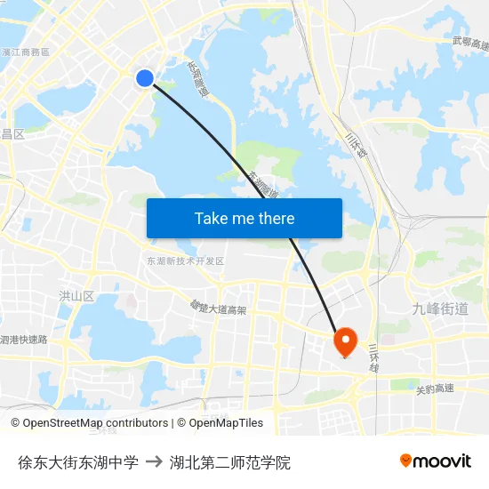 徐东大街东湖中学 to 湖北第二师范学院 map