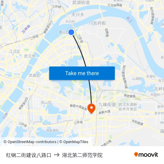红钢二街建设八路口 to 湖北第二师范学院 map
