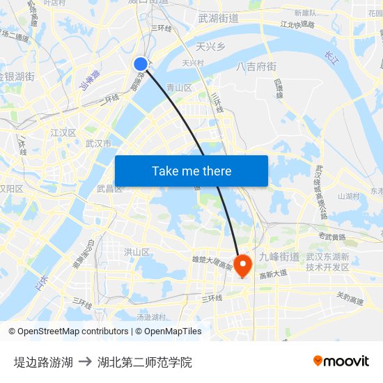 堤边路游湖 to 湖北第二师范学院 map