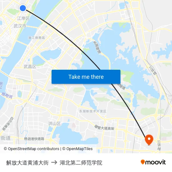 解放大道黄浦大街 to 湖北第二师范学院 map