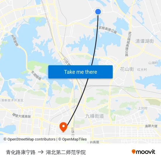 青化路康宁路 to 湖北第二师范学院 map