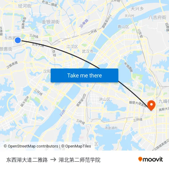东西湖大道二雅路 to 湖北第二师范学院 map