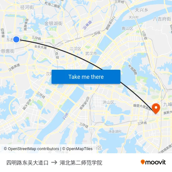 四明路东吴大道口 to 湖北第二师范学院 map