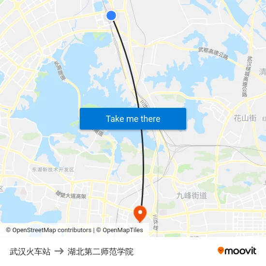 武汉火车站 to 湖北第二师范学院 map