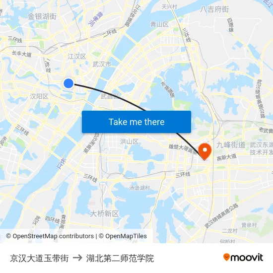 京汉大道玉带街 to 湖北第二师范学院 map