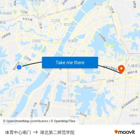 体育中心南门 to 湖北第二师范学院 map