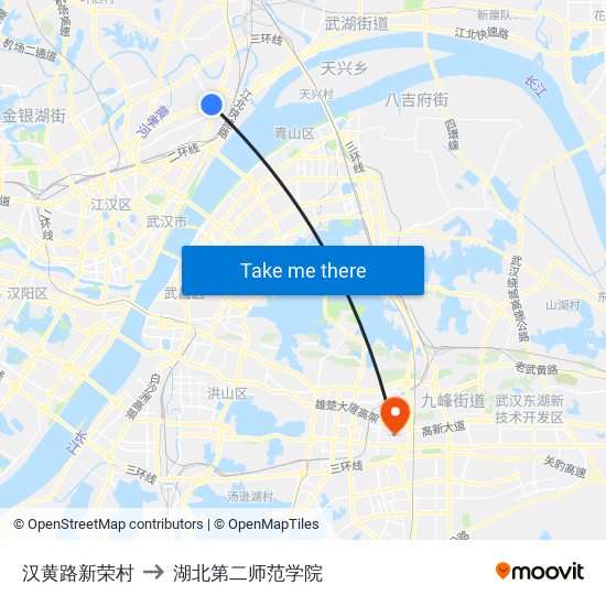 汉黄路新荣村 to 湖北第二师范学院 map