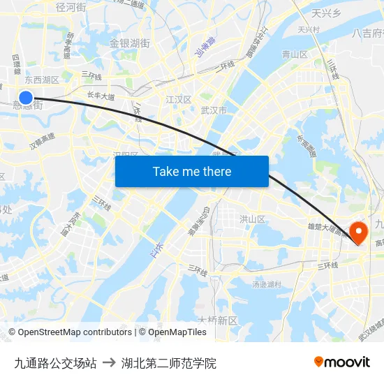 九通路公交场站 to 湖北第二师范学院 map