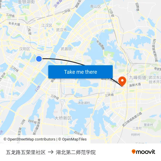 五龙路五荣里社区 to 湖北第二师范学院 map