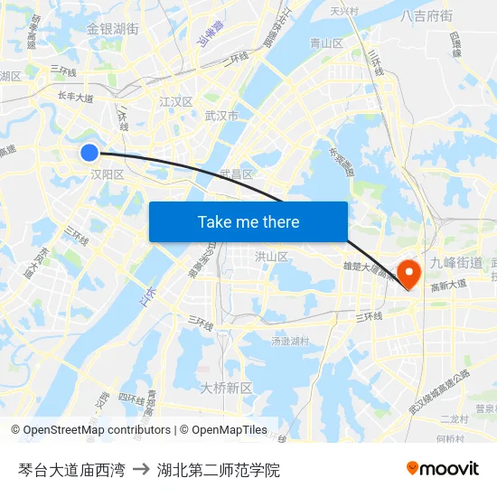 琴台大道庙西湾 to 湖北第二师范学院 map