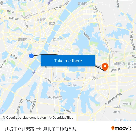江堤中路江鹦路 to 湖北第二师范学院 map