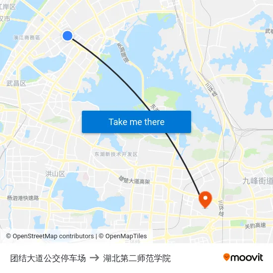 团结大道公交停车场 to 湖北第二师范学院 map