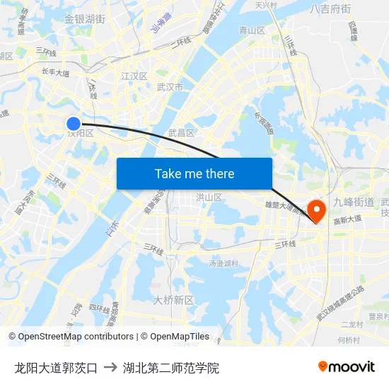 龙阳大道郭茨口 to 湖北第二师范学院 map