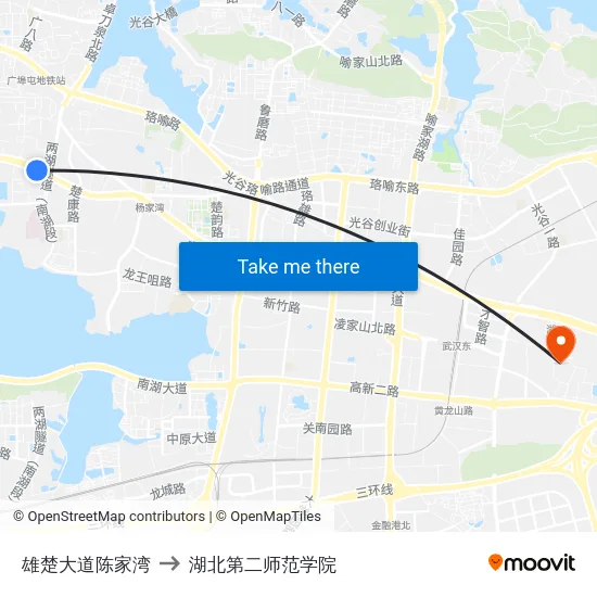 雄楚大道陈家湾 to 湖北第二师范学院 map