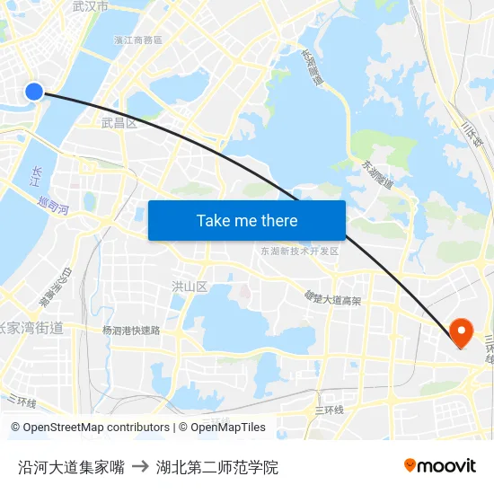 沿河大道集家嘴 to 湖北第二师范学院 map