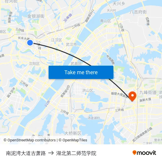 南泥湾大道古萧路 to 湖北第二师范学院 map