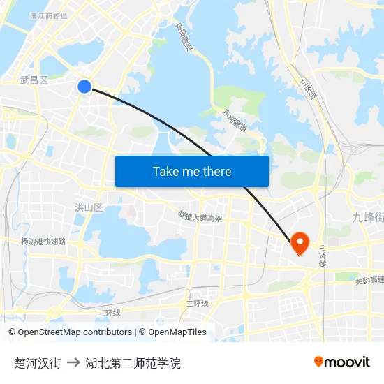 楚河汉街 to 湖北第二师范学院 map
