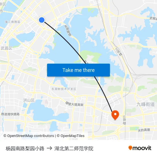 杨园南路梨园小路 to 湖北第二师范学院 map