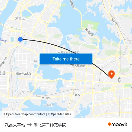 武昌火车站 to 湖北第二师范学院 map