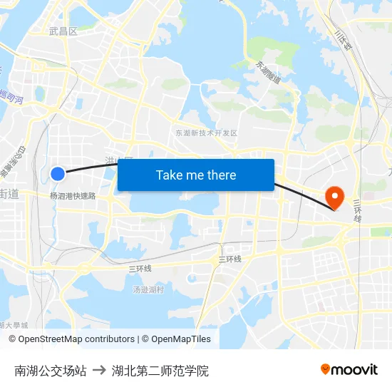 南湖公交场站 to 湖北第二师范学院 map