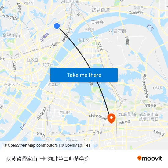 汉黄路岱家山 to 湖北第二师范学院 map