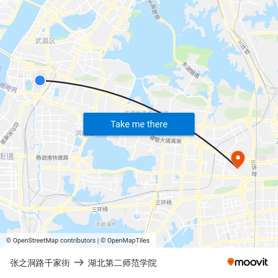 张之洞路千家街 to 湖北第二师范学院 map