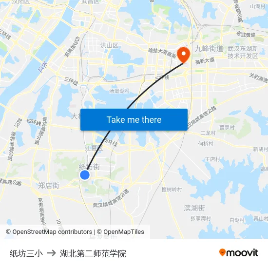 纸坊三小 to 湖北第二师范学院 map