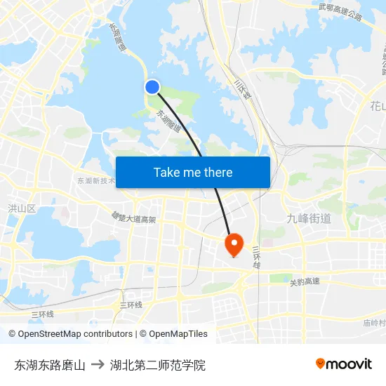 东湖东路磨山 to 湖北第二师范学院 map