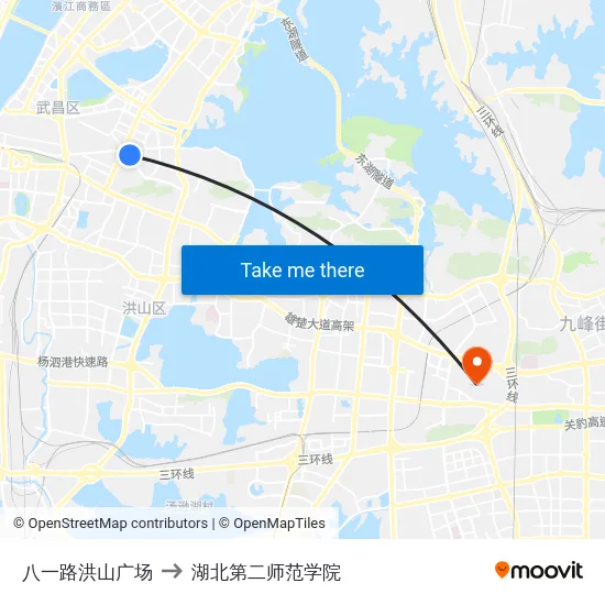 八一路洪山广场 to 湖北第二师范学院 map