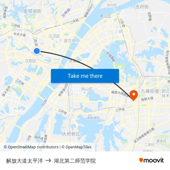 解放大道太平洋 to 湖北第二师范学院 map