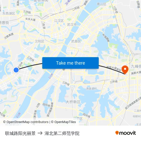 联城路阳光丽景 to 湖北第二师范学院 map