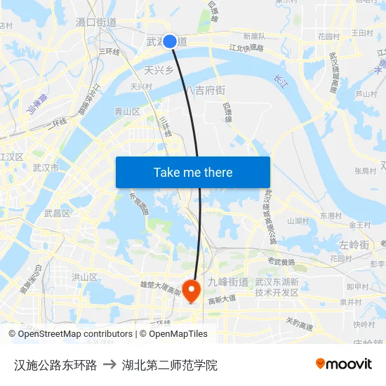 汉施公路东环路 to 湖北第二师范学院 map