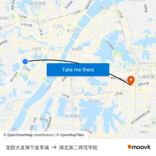 龙阳大道海宁皮革城 to 湖北第二师范学院 map