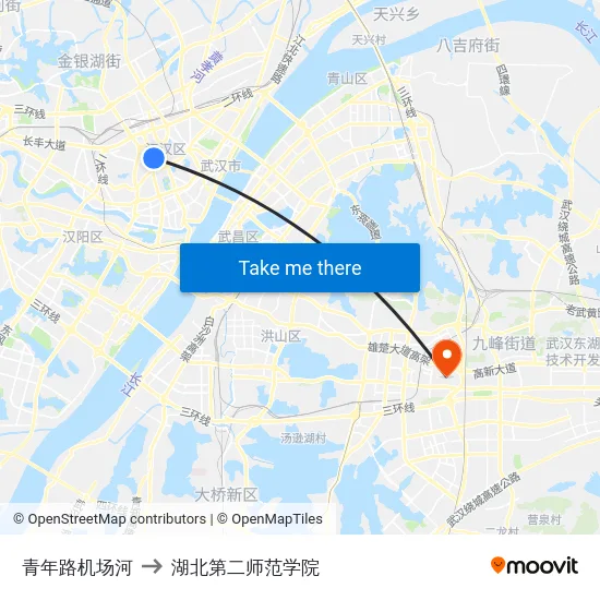 青年路机场河 to 湖北第二师范学院 map