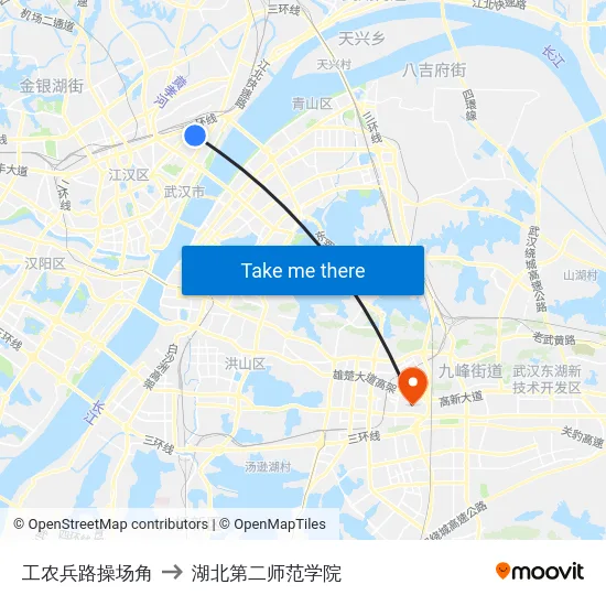 工农兵路操场角 to 湖北第二师范学院 map