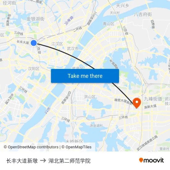 长丰大道新墩 to 湖北第二师范学院 map