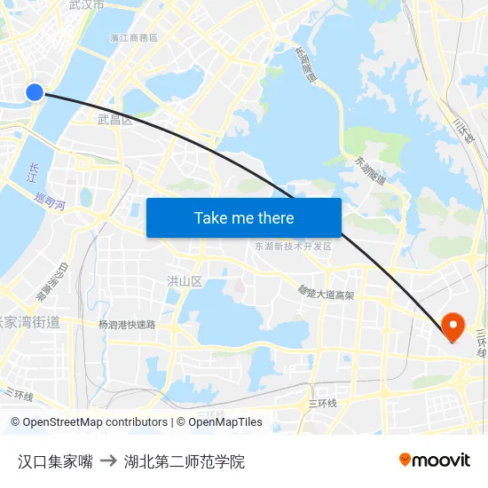 汉口集家嘴 to 湖北第二师范学院 map