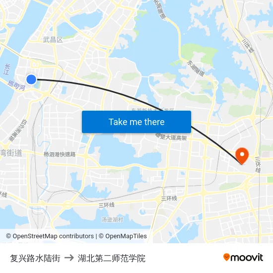 复兴路水陆街 to 湖北第二师范学院 map