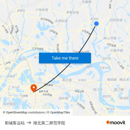 邾城客运站 to 湖北第二师范学院 map