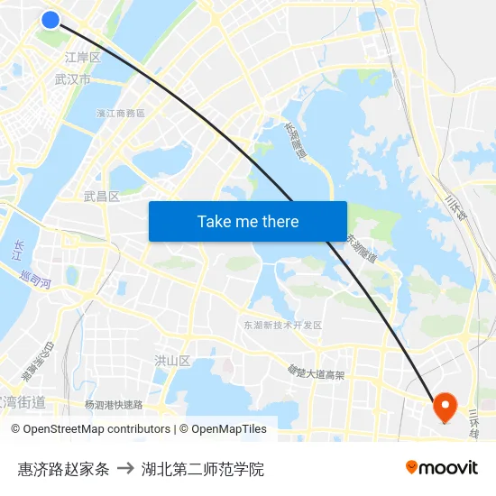 惠济路赵家条 to 湖北第二师范学院 map